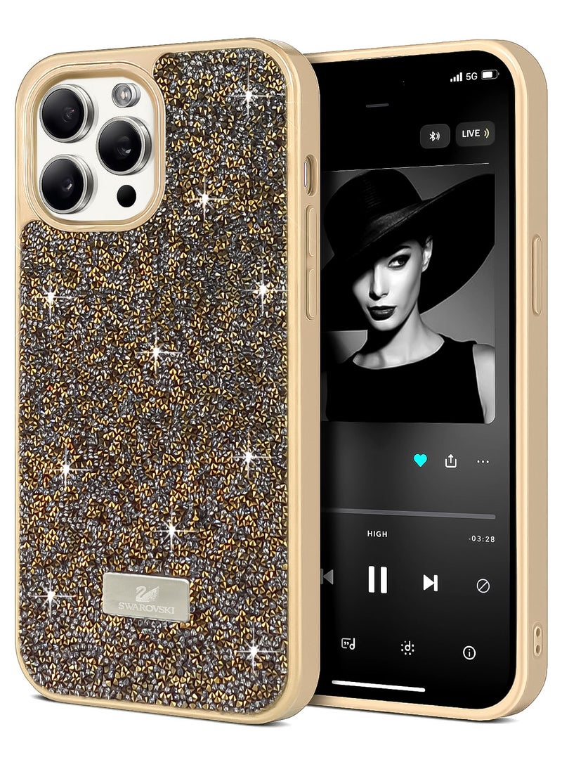 Glitter Back Case For Iphone 13 Pro Max Luxury Bling Glitter Design Back Cover for Girls Women Bumper Anti-Scratch Bumper Slim Shell Phone Case (Gold)